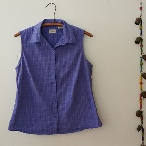 Women's L.L. Bean M, Purple Sleeveless Plaid Shirt